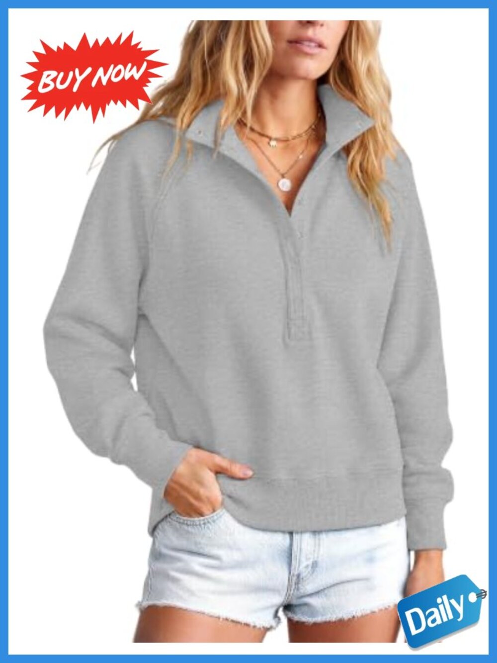 Women's Oversized Henley Sweatshirt Mock Neck Raglan Sleeve Pullover